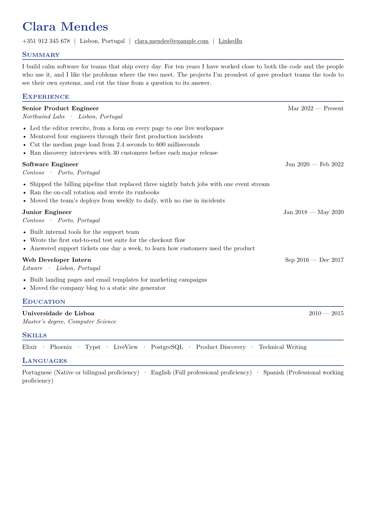 The sample CV in the ATS-Friendly template