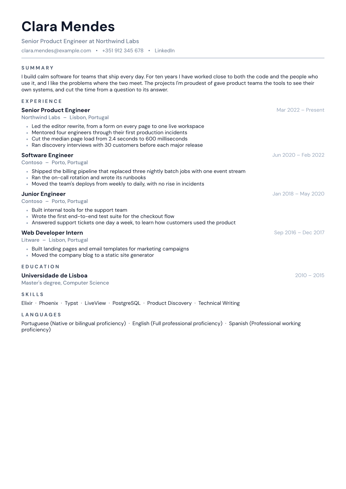 The sample CV in the Compact template