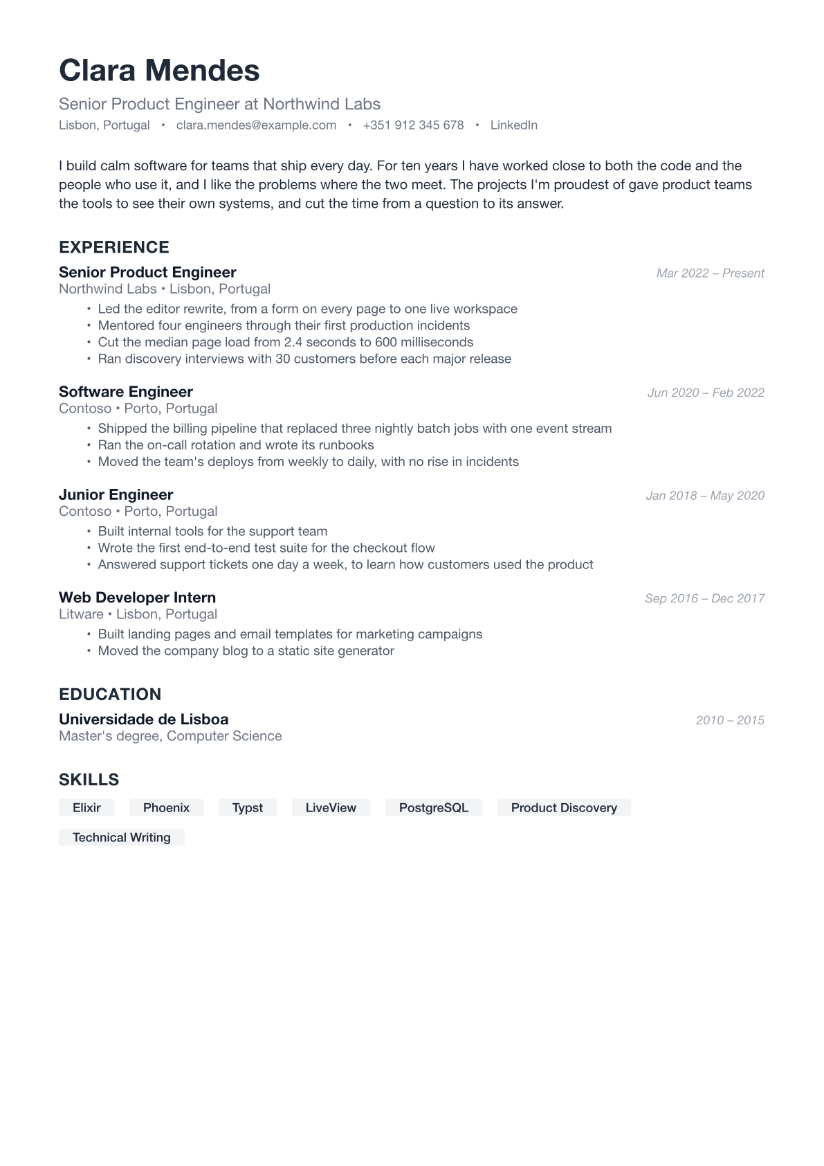 The sample CV in the Minimal template