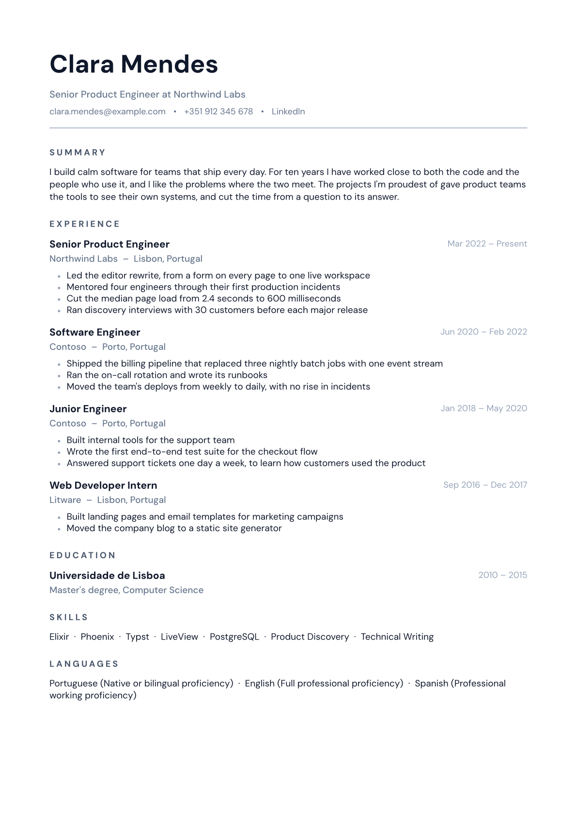 The sample CV in the Sharp template
